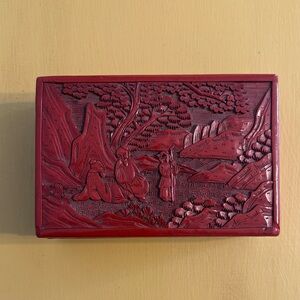 Antique 19th C. Chinese Hand Carved Cinnabar Lacquer Box